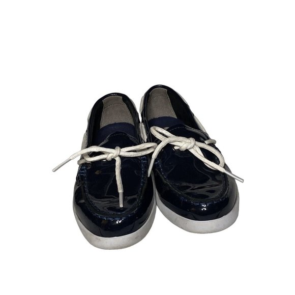 Cole Haan Womens Size 6B Navy Patent Leather Nantucket Camp Moc With White Trim - Picture 4 of 10